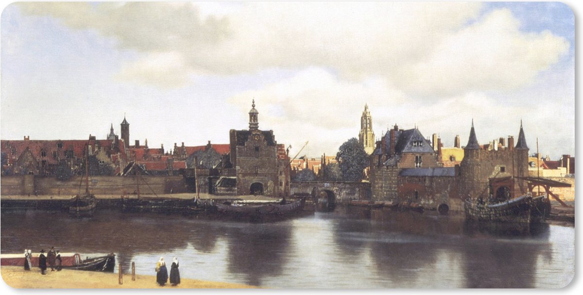 Muismat XXL 90x45 cm - Bureau onderlegger - Bureau mat View of Delft - Johannes Vermeer - Bureaumat - Gaming mousepad xl - Bureaulegger groot - Computer deskmat