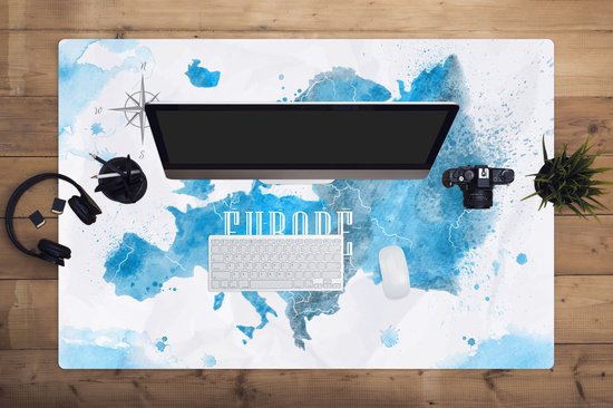 Tapis de souris XXL - Sous-main - Tapis de bureau - Aquarelle - Carte - Europe - 120x80 cm - Tapis de souris XXL