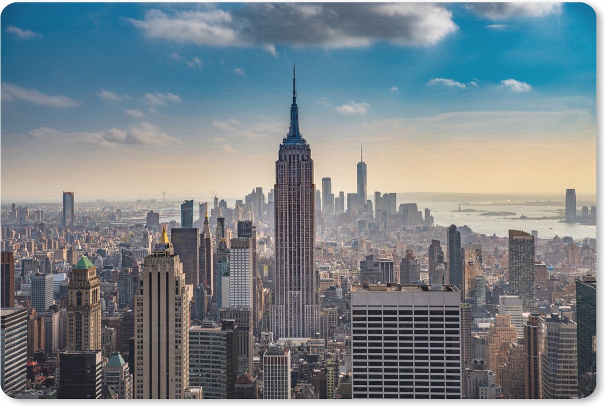 Muismat XXL 90x60 cm - Bureau onderlegger - Bureau mat New York - Wolken - Water - Bureaumat - Gaming mousepad xl - Bureaulegger groot - Computer deskmat