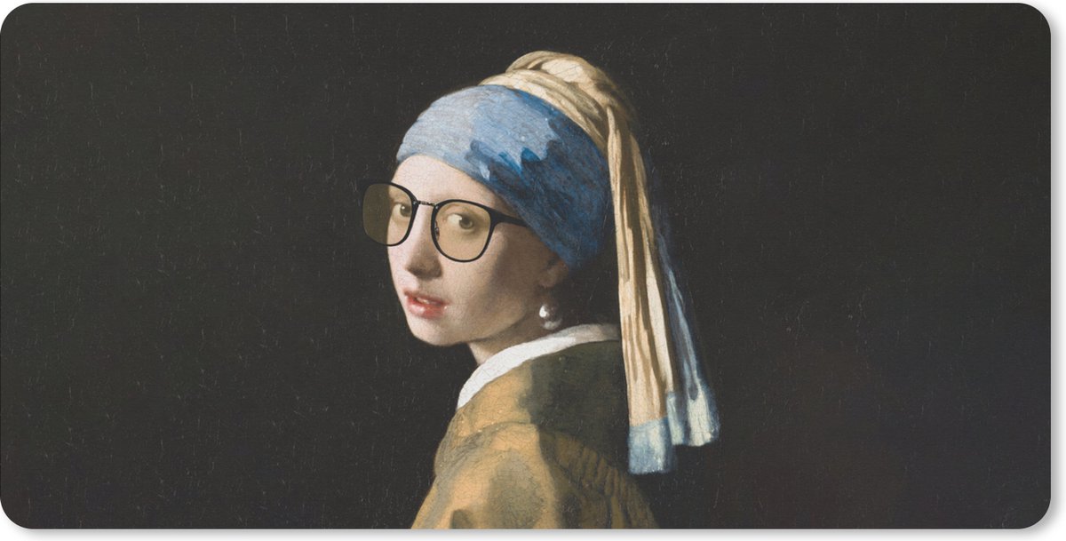 Muismat XXL 80x40 cm - Bureau onderlegger - Bureau mat Meisje met de parel - Vermeer - Bril - Bureaumat - Gaming mousepad xl - Bureaulegger groot - Computer deskmat