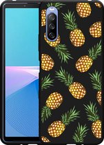 Sony Xperia 10 III Hoesje Zwart Ananas Designed by Cazy