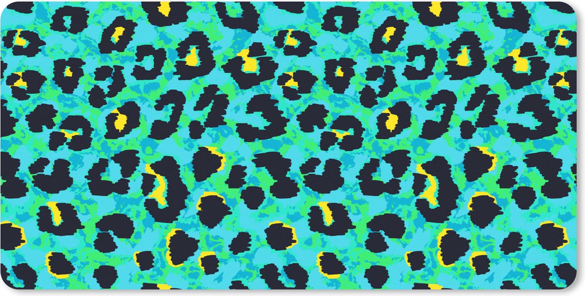 Muismat XXL - Bureau onderlegger - Bureau mat - Panterprint - Neon - Dieren - Design - 100x50 cm - XXL muismat