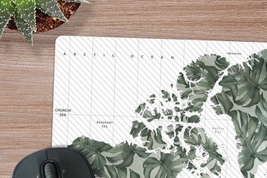 Tapis de souris XXL - Sous-main - Tapis de bureau - Wereldkaart - Feuilles - Tropical - 90x60 cm - Tapis de souris XXL