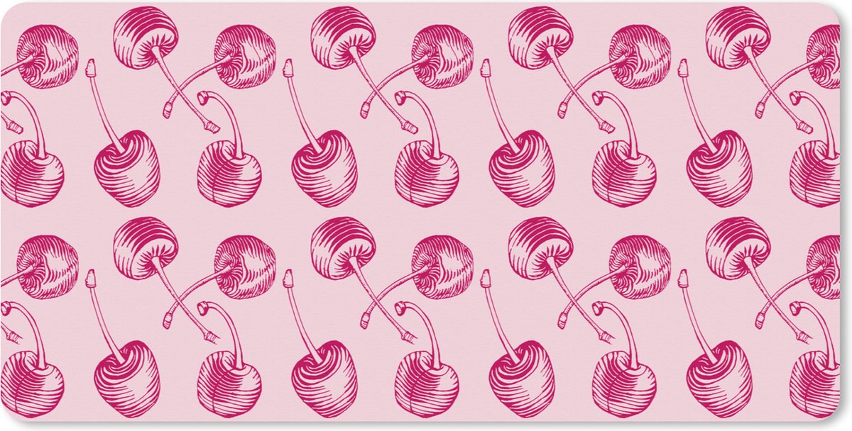 Muismat XXL 100x50 cm - Bureau onderlegger - Bureau mat Vintage - Kersen - Patronen - Roze - Bureaumat - Gaming mousepad xl - Bureaulegger groot - Computer deskmat
