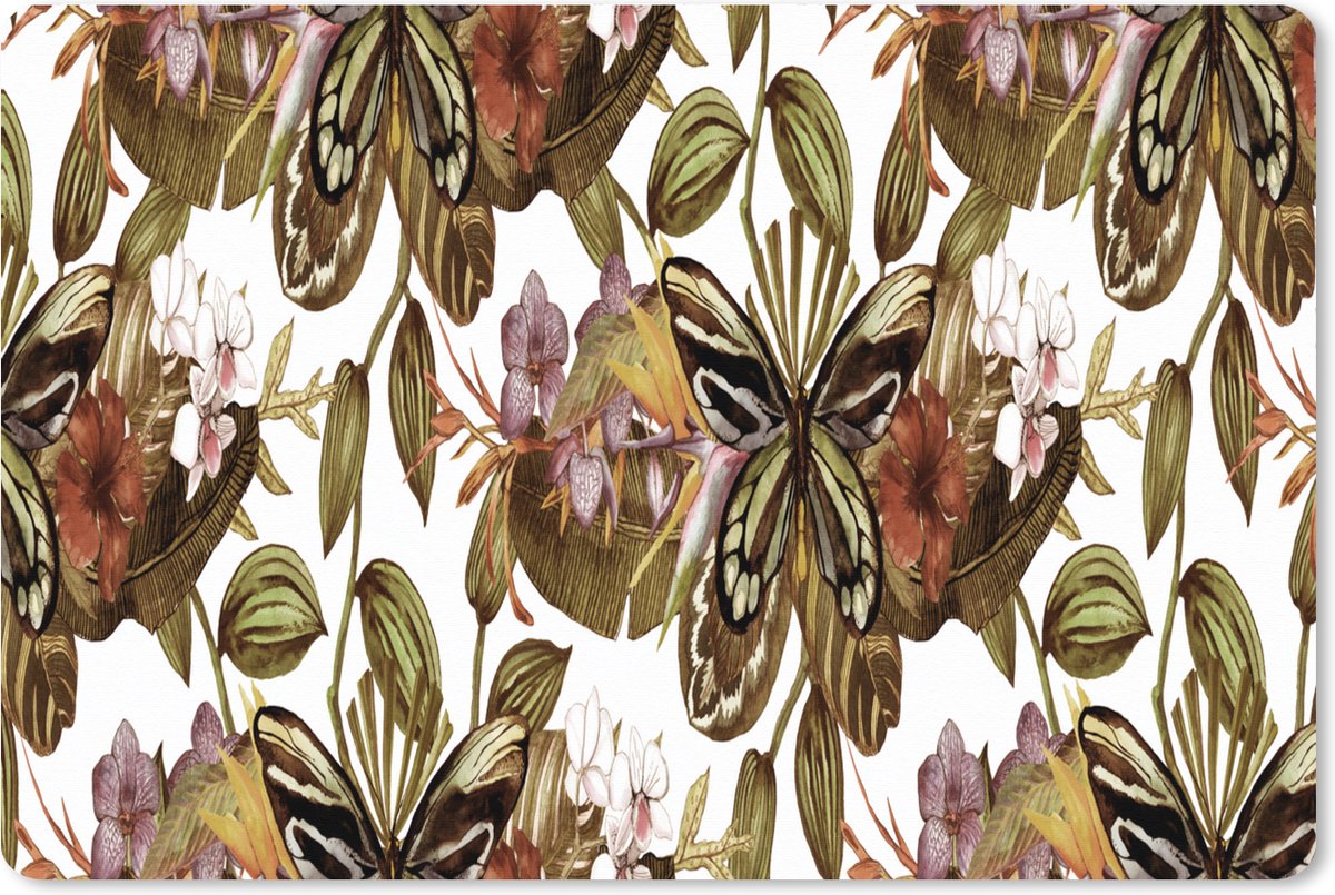 Muismat XXL 120x80 cm - Bureau onderlegger - Bureau mat Vlinder - Bloemen - Vintage - Patronen - Bureaumat - Gaming mousepad xl - Bureaulegger groot - Computer deskmat