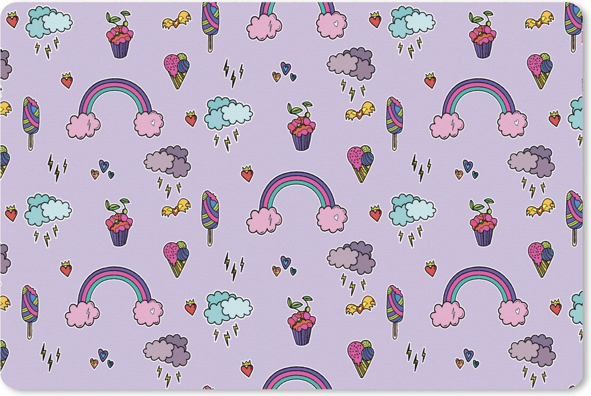 Muismat XXL 120x80 cm - Bureau onderlegger - Bureau mat Patronen - Regenboog - Kroon - Girl - Kids - Kinderen - Bureaumat - Gaming mousepad xl - Bureaulegger groot - Computer deskmat