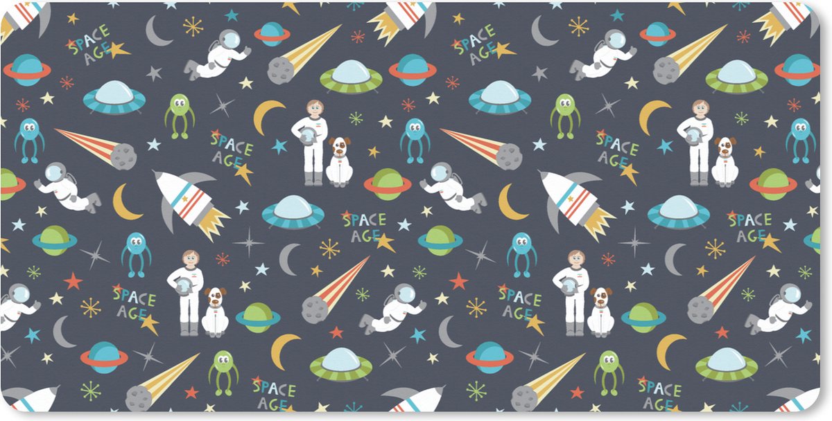 Muismat XXL 100x50 cm - Bureau onderlegger - Bureau mat Astronaut - Ufo - Regenboog - Patronen - Bureaumat - Gaming mousepad xl - Bureaulegger groot - Computer deskmat