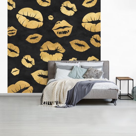 Papier peint - Papiers Papier peint photo Motifs - Kiss - Or - Zwart - Largeur 300 cm x Hauteur 300 cm