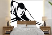 Behang - Fotobehang Een zwart wit illustratie van een man die biljart - Breedte 240 cm x hoogte 240 cm