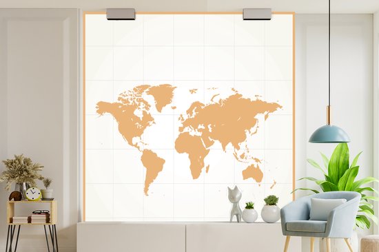 Papier peint photo vinyle - Carte du monde minimaliste en orange | Papier peint Wereldkaart largeur 280 cm x hauteur 280 cm - Tirage photo sur papier peint (disponible en 7 tailles)