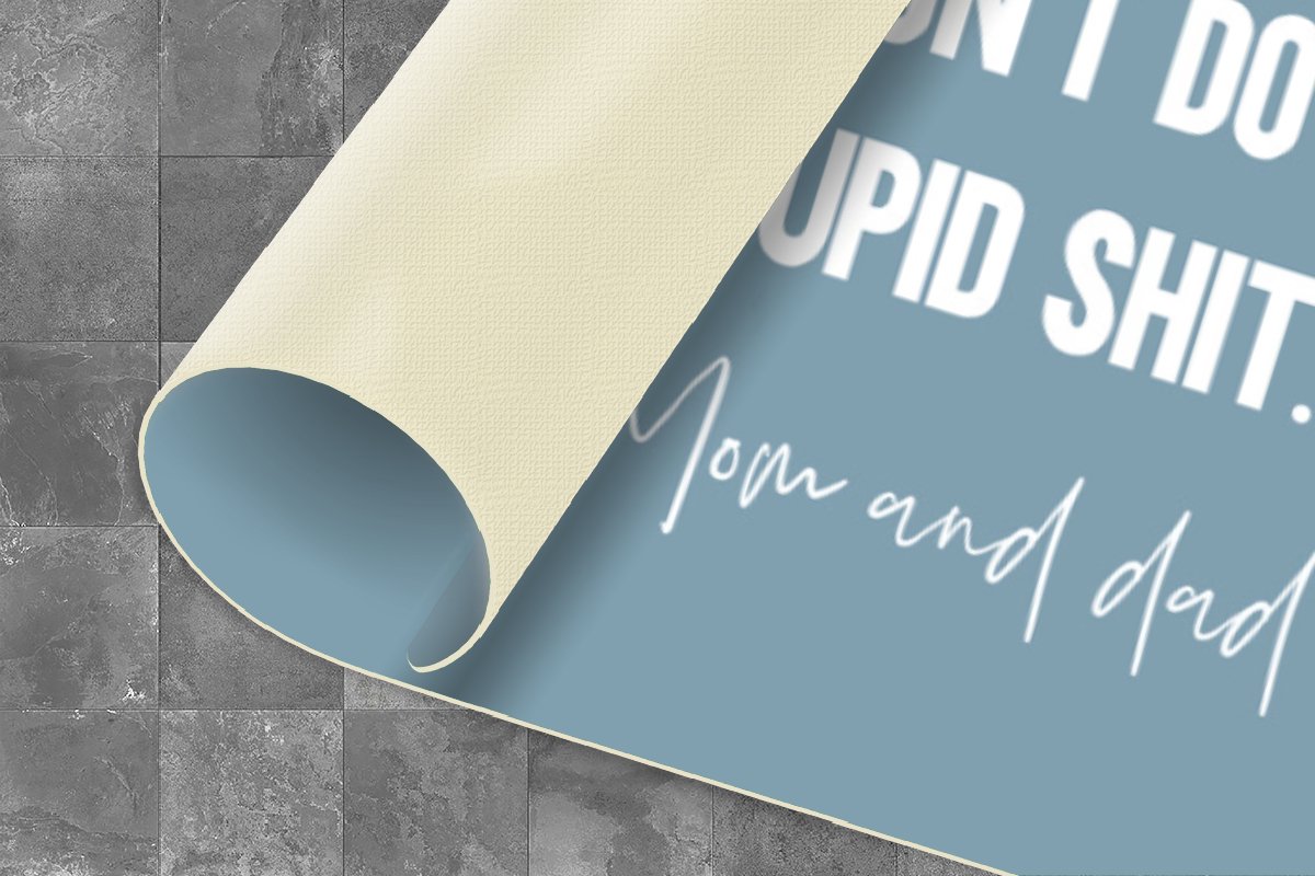 KitchenYeah Keukenloper - Loper keuken - Kinderen - Quotes - Mama - Be safe have fun. Don't do stupid shit - Mom and dad - 120x50 cm - Keukenloper vinyl Multicolor