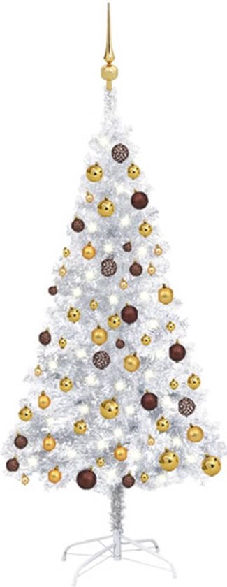 vidaXL - Kunstkerstboom - met - verlichting - en - kerstballen - 150 - cm - PET - zilver