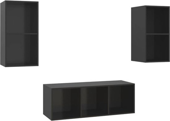 vidaXL-3-delige-Tv-meubelset-spaanplaat-hoogglans-zwart