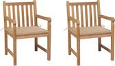 vidaXL - Tuinstoelen - 2 - st - met - beige - kussens - massief - teakhout