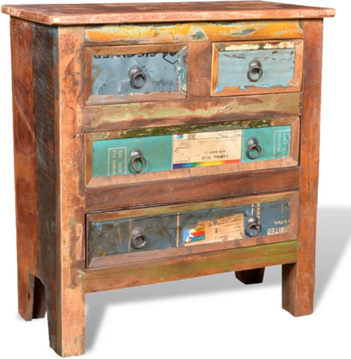 Bol.com vidaXL - Kast - met - 4 - lades - massief - gerecycled - hout aanbieding