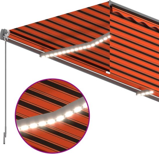 vidaXL Store enrouleur à extension manuelle LED 4,5x3m Orange Marron