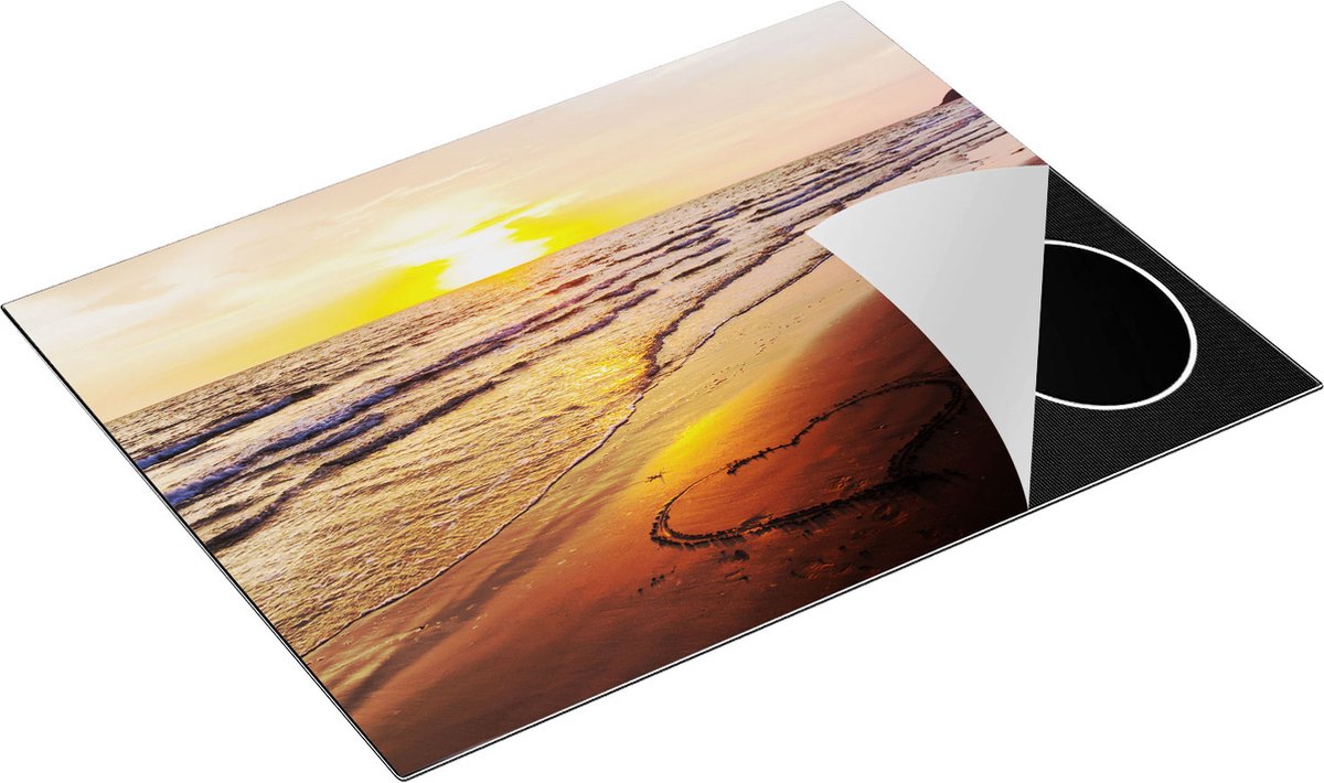 Chefcare Inductie Beschermer Zonsondergang op het Strand met een Hartje - 77x59 cm - Afdekplaat Inductie - Kookplaat Beschermer - Inductie Mat