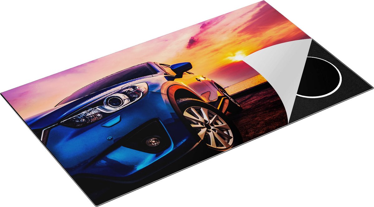 Chefcare Inductie Beschermer Blauwe Sportwagen Auto bij Zonsondergang - 90x52 cm - Afdekplaat Inductie - Kookplaat Beschermer - Inductie Mat