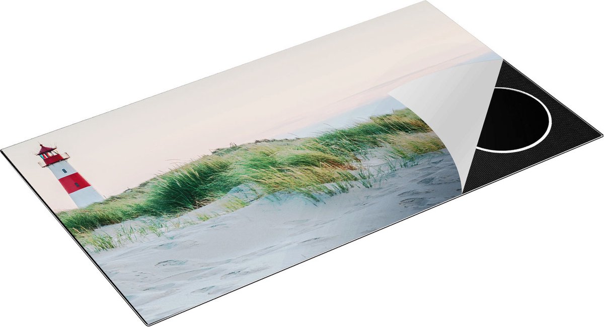 Chefcare Inductie Beschermer Strand en Duinen met een Vuurtoren - 95x55 cm - Afdekplaat Inductie - Kookplaat Beschermer - Inductie Mat