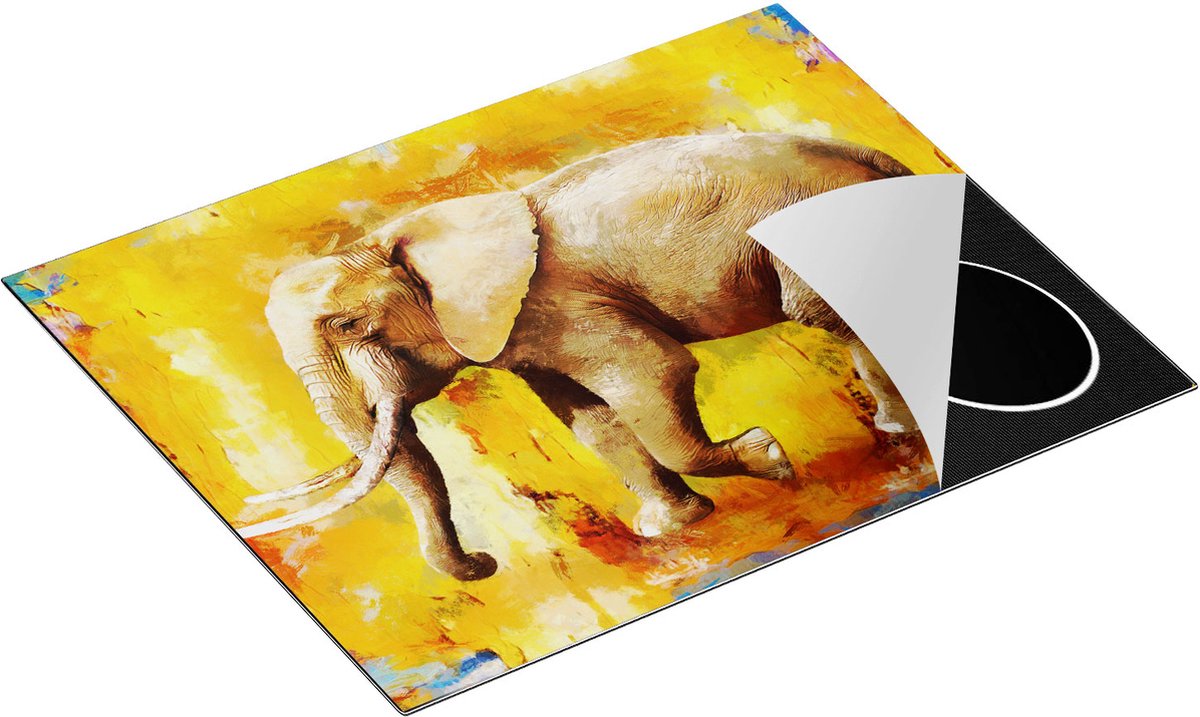 Chefcare Inductie Beschermer Geschilderde Olifant Olieverf - Abstract - 65x52 cm - Afdekplaat Inductie - Kookplaat Beschermer - Inductie Mat