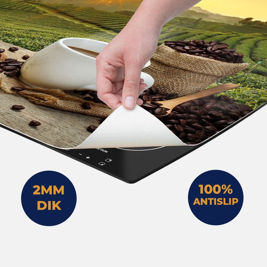 Chefcare Inductie Beschermer Kopje Koffie op een Plantage Achtergrond6 - 95x50 cm - Afdekplaat Inductie - Kookplaat Beschermer - Inductie Mat