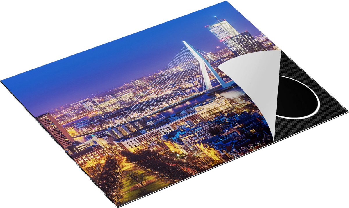 Chefcare Inductie Beschermer Rotterdamse Skyline met de Erasmusbrug - 65x55 cm - Afdekplaat Inductie - Kookplaat Beschermer - Inductie Mat