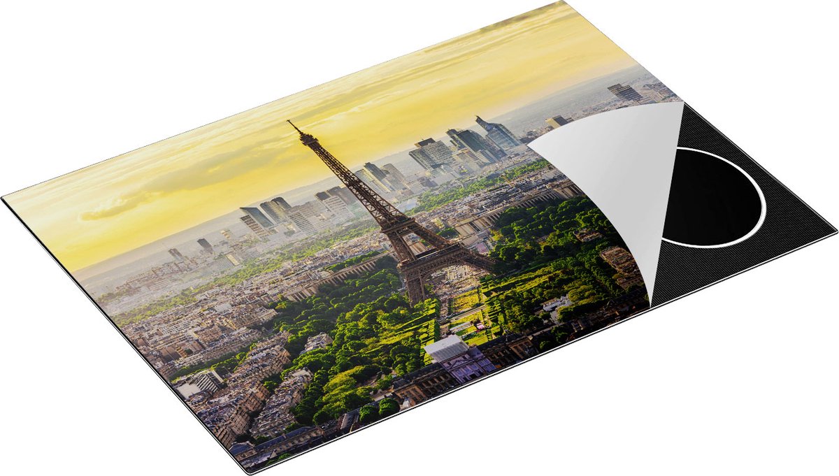 Chefcare Inductie Beschermer Skyline van Parijs met de Eiffeltoren - 77x51 cm - Afdekplaat Inductie - Kookplaat Beschermer - Inductie Mat