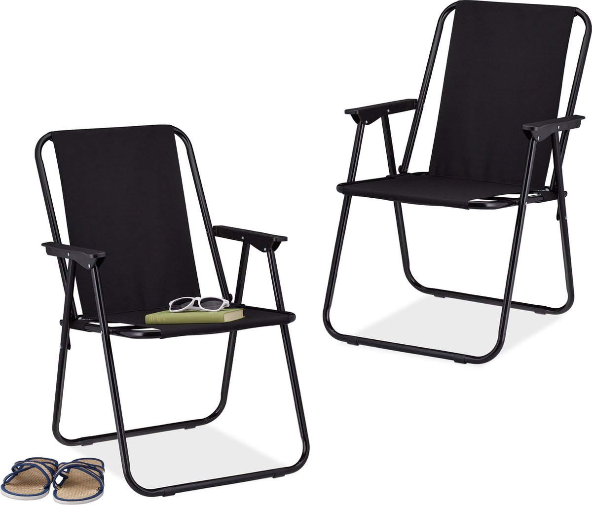 Relaxdays camping chair with bag, foldable, portable, lightweight, stable, HBD 42x35x29 cm, backpack stool, polyester, black
