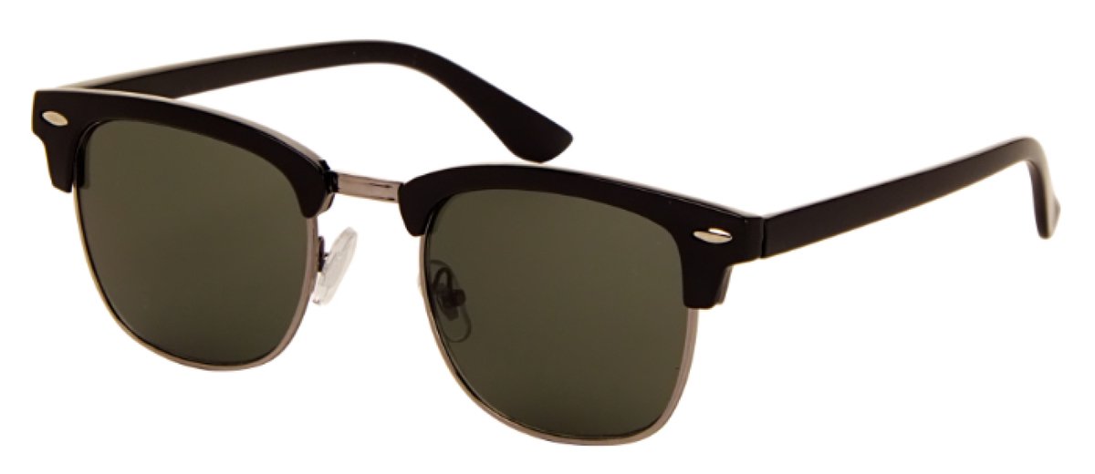 Hidzo Volwassen Half Frame Zonnebril Zwart - UV 400 - Groene Glazen - Inclusief Brillenkoker