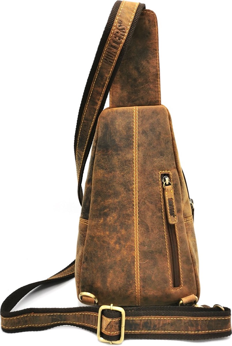 Hunters leren crossbody tas slingbag bruin