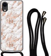 Hoesje met koord iPhone XR - Rose goud - Patroon - Marmer - Luxe - Siliconen - Crossbody - Backcover met Koord - Telefoonhoesje met koord - Hoesje met touw