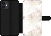 Bookcase Geschikt voor iPhone 12 Pro Max telefoonhoesje - Marmer print - Geometrie - Goud - Met vakjes - Wallet case met magneetsluiting