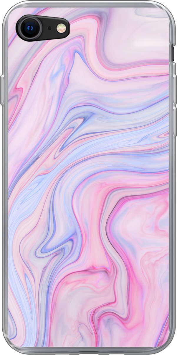 Telefoonhoesje Geschikt voor iPhone 7 hoesje - Marmer print - Kleuren - Pastel - Siliconen Telefoonhoesje Telefoonhoesje