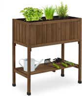Jardin potager Relaxdays sur pieds - table de jardin potager en bois - table de culture - bac à herbes - marron