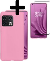 Hoesje Geschikt voor OnePlus 10 Pro Hoesje Siliconen Case Met Screenprotector - Hoes Geschikt voor OnePlus 10 Pro Hoes Siliconen - Lichtroze