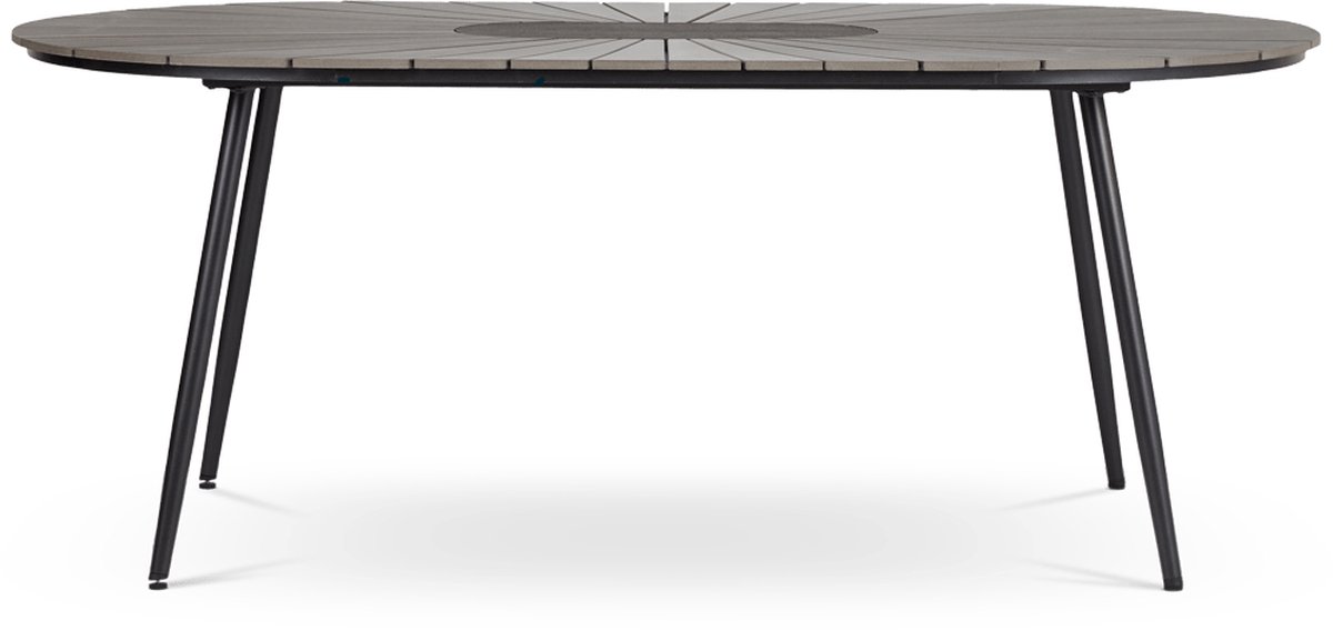 Lisomme Liam ovalen tuintafel polywood - 195 x 103 cm - zwart metaal - houtlook - bruin - kunststof - spraystone