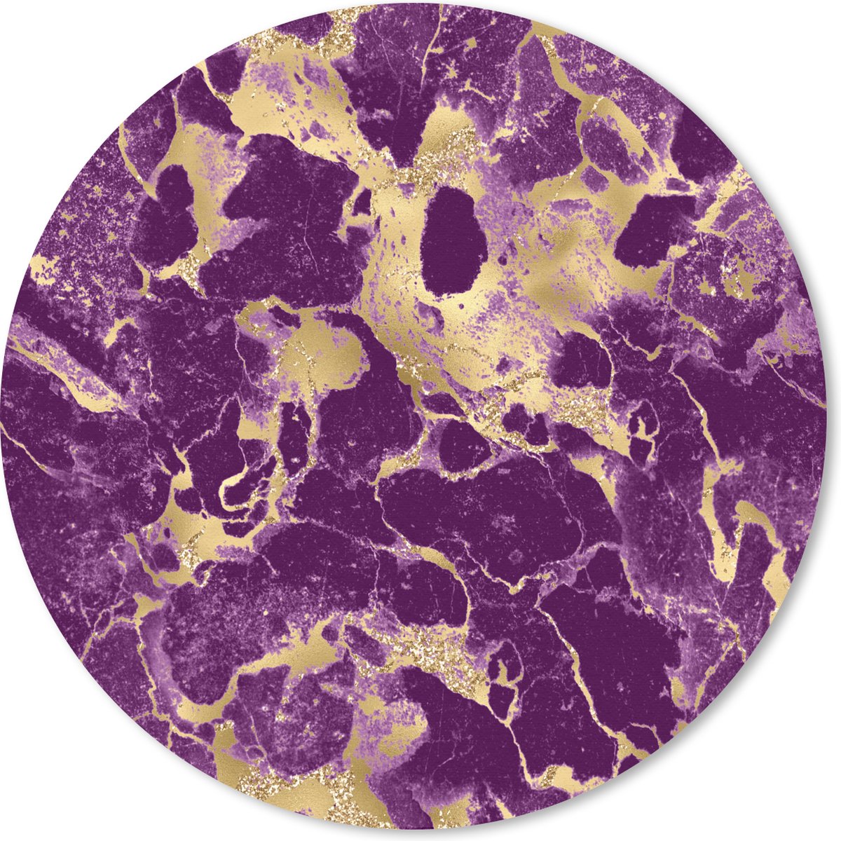 Muismat - Mousepad - Rond - Marmer print - Goud - Paars - Chic - 40x40 cm - Ronde muismat
