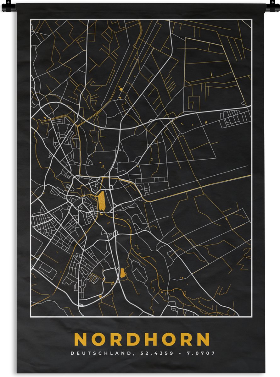 Wandkleed - Wanddoek - Nordhorn – Stadskaart – Gold – Plattegrond – Stadskaart – Kaart - Duitsland - 120x180 cm - Wandtapijt