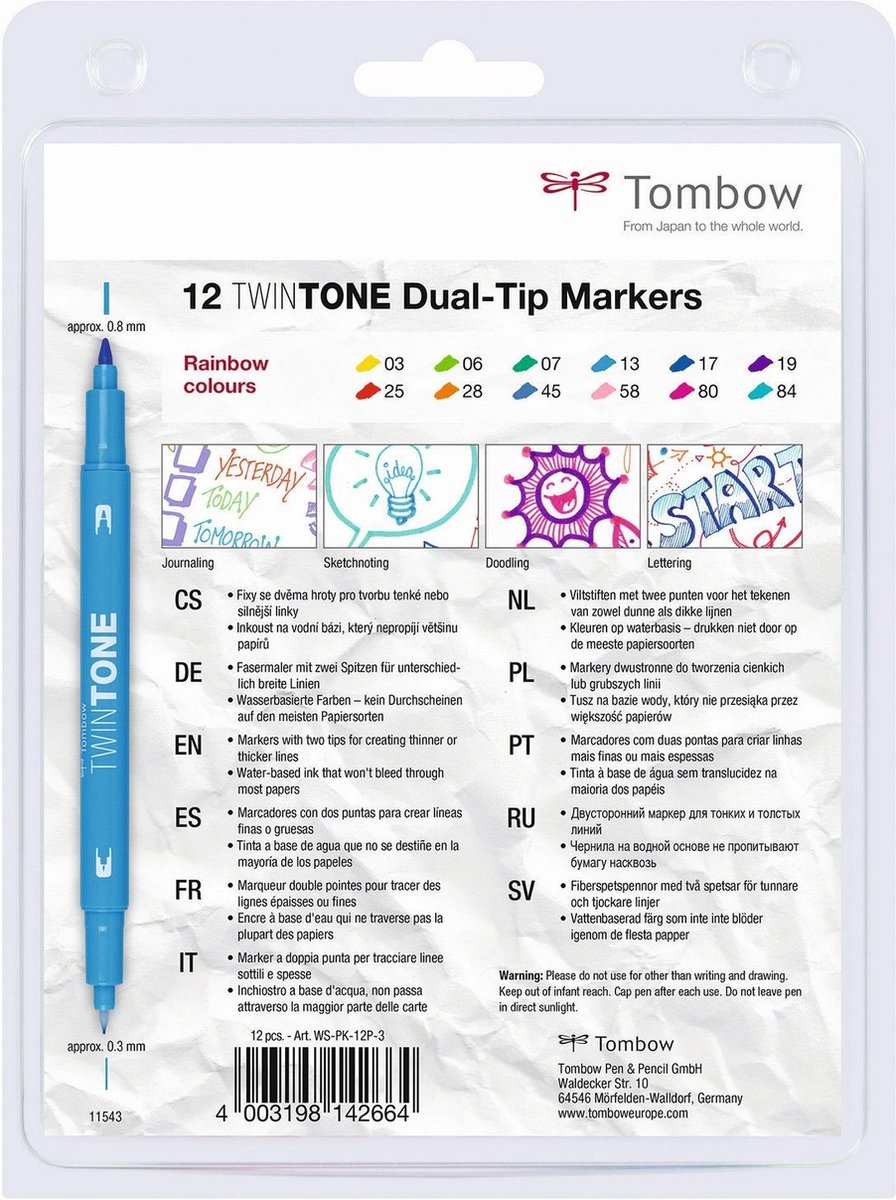 Feutre à 2 pointes TwinTone, Set de 12 couleurs arc en ciel