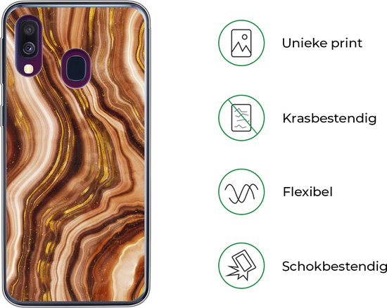 Coque Samsung Galaxy A40 - Marbre - Doré - Ligne - Coque de téléphone en Siliconen