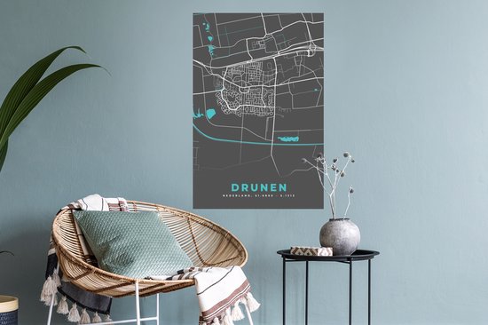 Muurstickers - Sticker Folie - Kaart - Drunen - Plattegrond - Stadskaart - 40x60 cm - Plakfolie - Muurstickers Kinderkamer - Zelfklevend Behang - Zelfklevend behangpapier - Stickerfolie