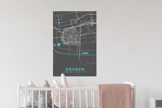 Muurstickers - Sticker Folie - Kaart - Drunen - Plattegrond - Stadskaart - 40x60 cm - Plakfolie - Muurstickers Kinderkamer - Zelfklevend Behang - Zelfklevend behangpapier - Stickerfolie