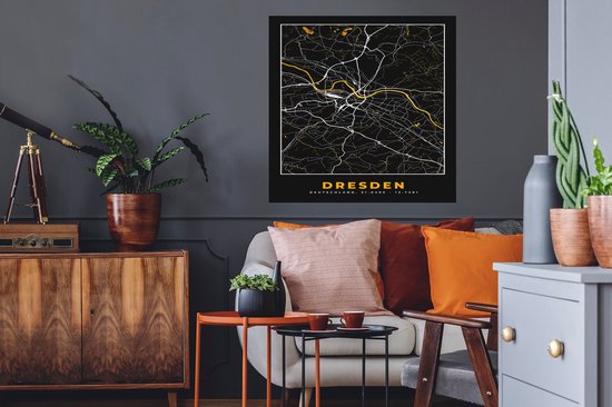 Muurstickers - Sticker Folie - Dresden - Goud - Stadskaart - Plattegrond - Kaart - Duitsland - 80x80 cm - Plakfolie - Muurstickers Kinderkamer - Zelfklevend Behang - Zelfklevend behangpapier - Stickerfolie