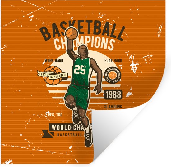 Muurstickers - Sticker Folie - Mancave - Basketbal - Mannen - Vintage - 50x50 cm - Plakfolie - Muurstickers Kinderkamer - Zelfklevend Behang - Zelfklevend behangpapier - Stickerfolie