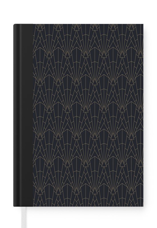 Notitieboek - Schrijfboek - Geometrische vormen - Art deco - Zwart - Gouden - Notitieboekje klein - A5 formaat - Schrijfblok