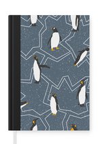 Notitieboek - Schrijfboek - Pinguïn - Patroon - Sneeuw - Notitieboekje klein - A5 formaat - Schrijfblok