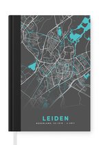 Notitieboek - Schrijfboek - Stadskaart - Leiden - Grijs - Blauw - Notitieboekje klein - A5 formaat - Schrijfblok - Plattegrond