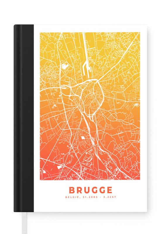 Notitieboek - Schrijfboek - Stadskaart - Brugge - Geel - België - Notitieboekje klein - A5 formaat - Schrijfblok - Plattegrond