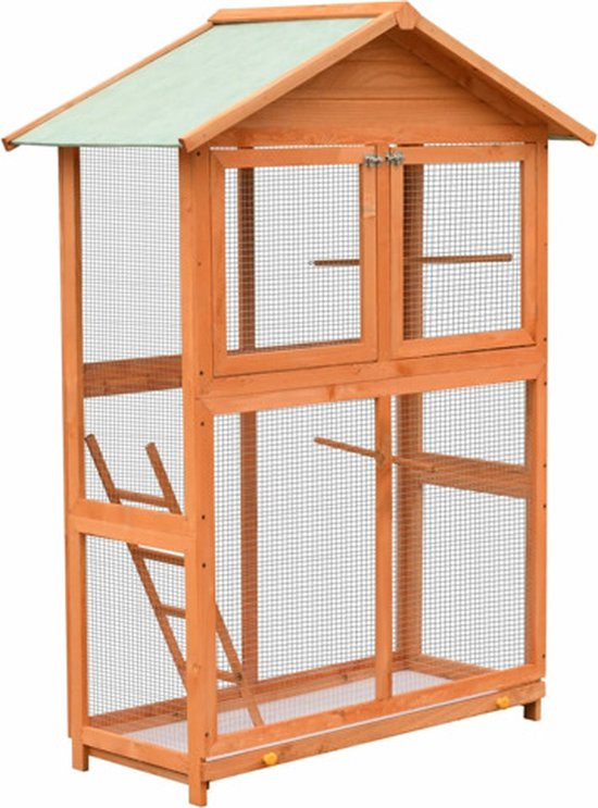 vidaXL Vogelkooi 125.5x59.5x164 cm massief grenen- en vurenhout