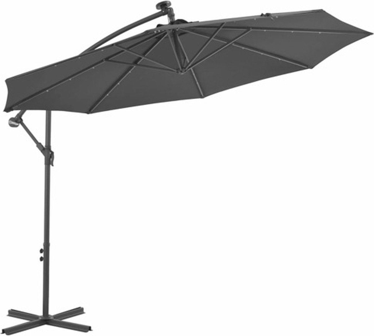 vidaXL - Zweefparasol - met - LED-verlichting - stalen - paal - 300 - cm - antraciet